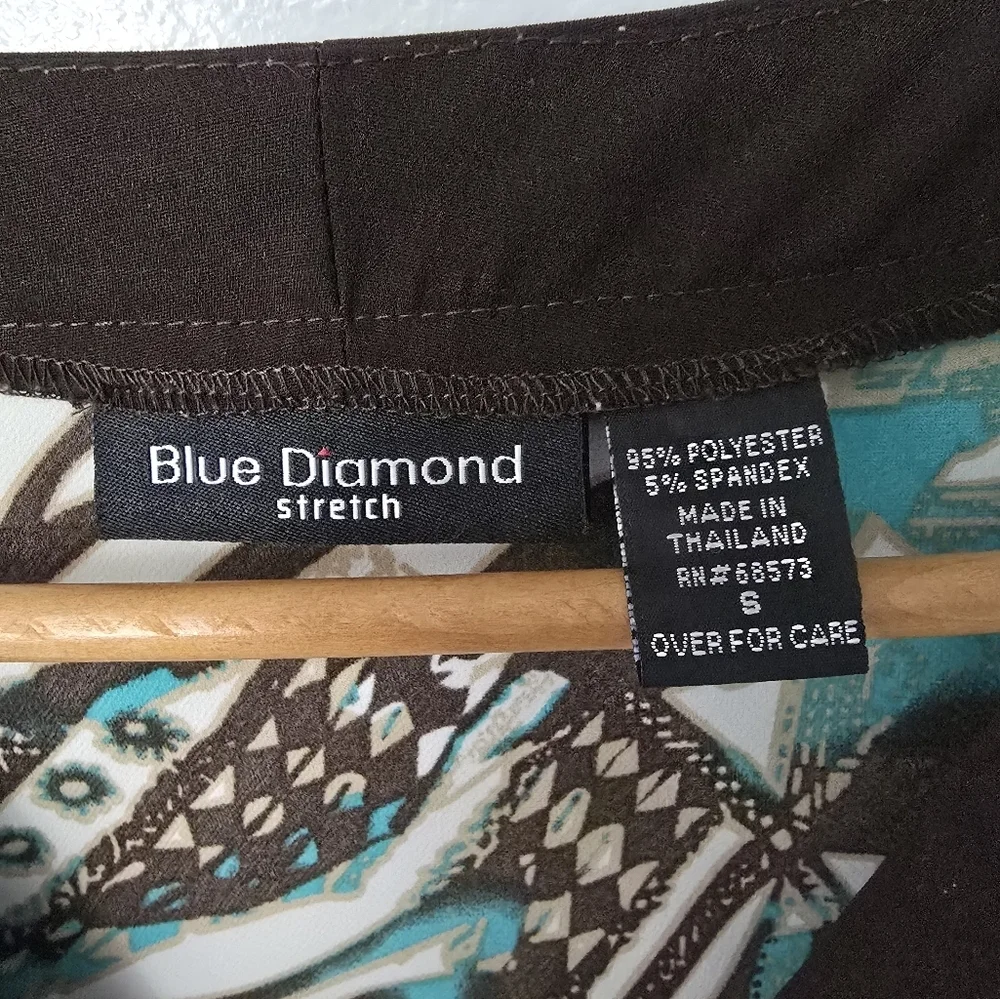 Vtg Y2K Babydoll Top 3/4 Spilt Sleeve Women Size Small Retro Blue Diamond